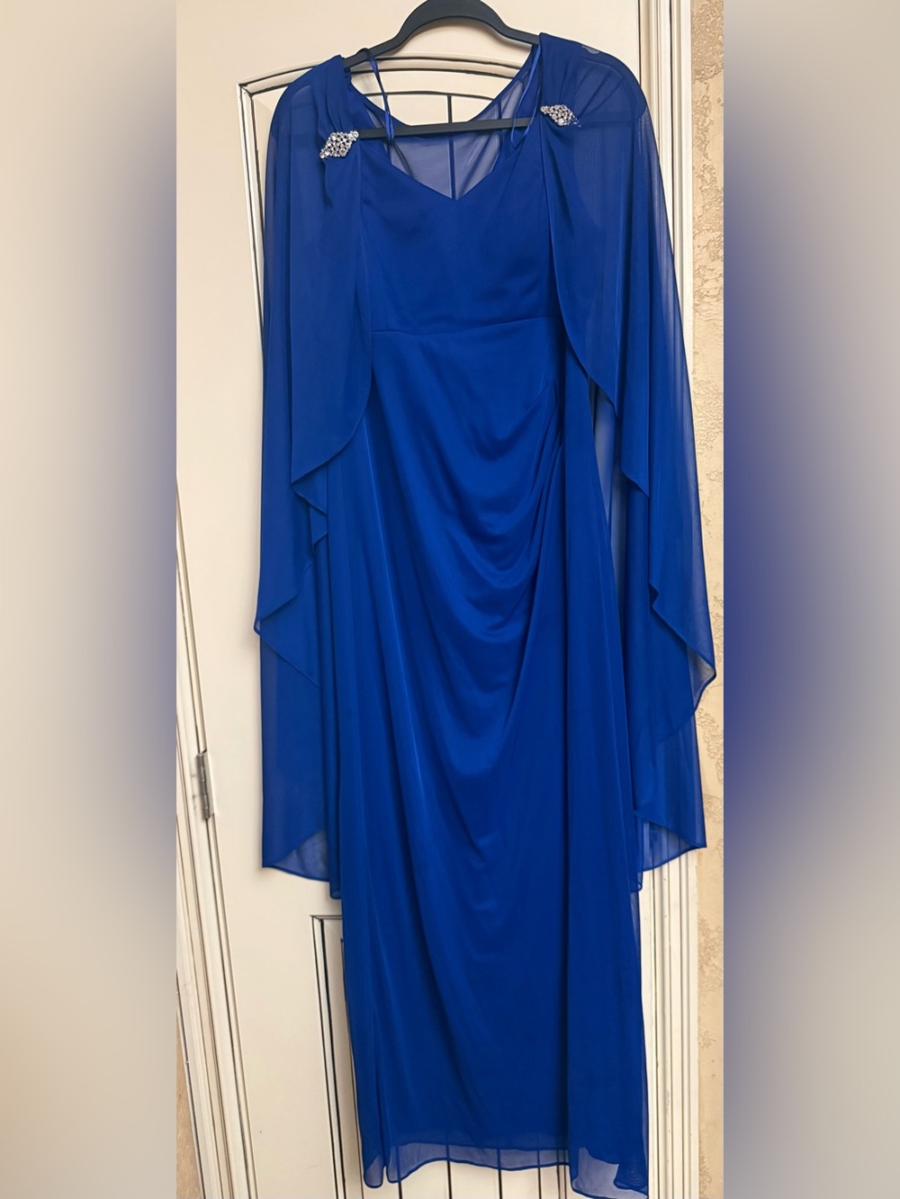 R&M Richards Cobalt Blue Evening Dress with Rhinestone Accent